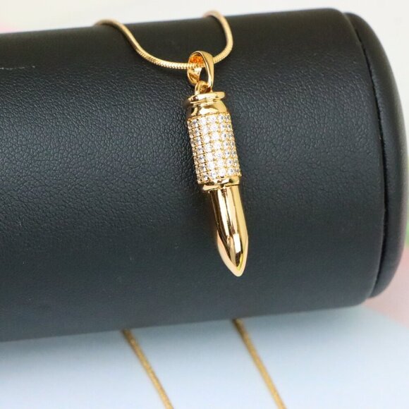 "Bullet Shaped Rose Gold Pendant with Sparkling Cubic Zirconia, XPPT1475 - Picture 5 of 13